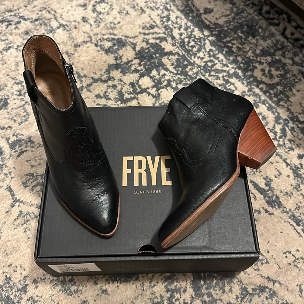 Frye Black Leather Ankle Boots